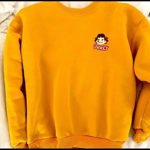 Peko Chan Embroidered Mustard Crewneck Sweatshirt